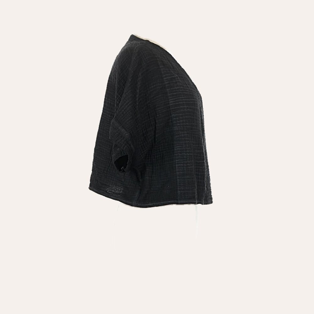Pokoloco Muslin Cotton Crinkle Crop Top - Size OS - Distressed Natural Black - Picture 11 of 13